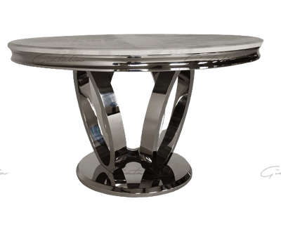 Halo 130CM White Marble & Chrome Round Oval Dining Table-Esme Furnishings