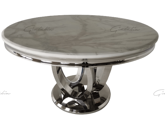 Halo 130CM White Marble & Chrome Round Oval Dining Table-Esme Furnishings