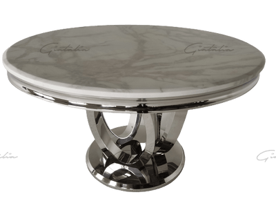 Halo 130CM White Marble & Chrome Round Oval Dining Table-Esme Furnishings