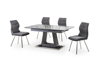 Zermatt 120cm Fixed Ceramic Grey Marble Dining Table + 4 Fabric Dining Chairs-Esme Furnishings