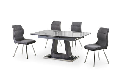 Zermatt 160-200cm Extending Ceramic Grey Marble Dining Table + 6 Fabric Dining Chairs-Esme Furnishings