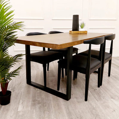 Freya 1.8m Dining Table Solid Dark Pine wood with Matt Black Metal Legs-Esme Furnishings