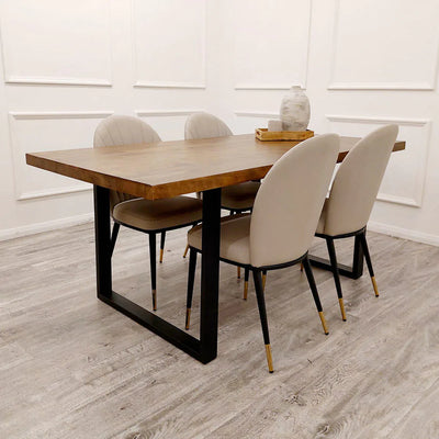 Freya 1.8m Dining Table Solid Dark Pine wood with Matt Black Metal Legs-Esme Furnishings