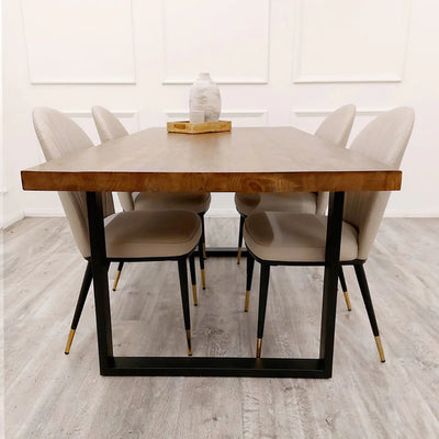 Freya 1.8m Dining Table Solid Dark Pine wood with Matt Black Metal Legs-Esme Furnishings