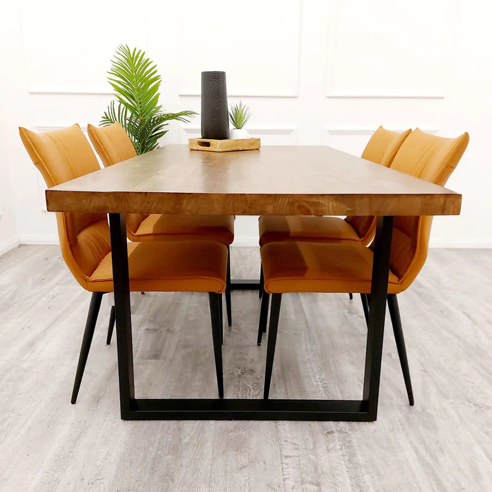 Freya 1.8m Dining Table Solid Dark Pine wood with Matt Black Metal Legs-Esme Furnishings