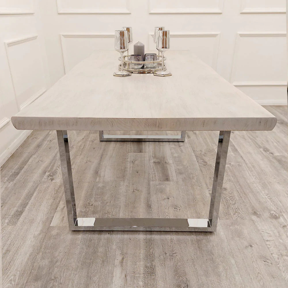 Freya 1.8m Dining Table Solid Light Pine wood with Chrome Metal Legs-Esme Furnishings