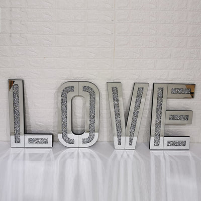 Mirrored Diamond Crushed Crystal Mirror Diamante LOVE Letters Wall Art LOVE-Esme Furnishings