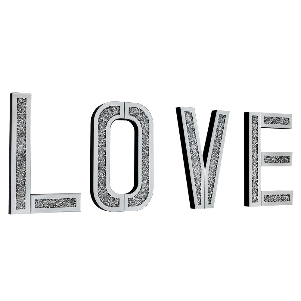 Mirrored Diamond Crushed Crystal Mirror Diamante LOVE Letters Wall Art LOVE-Esme Furnishings