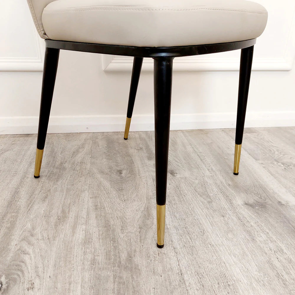 Valeo Gold 180cm Dining Table with Polar White Sintered Stone Top + Etta Beige PU Leather Dining Chairs-Esme Furnishings
