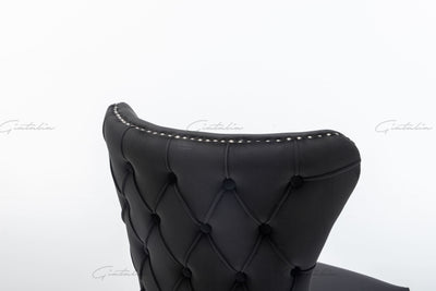 Florence Black French Plush Velvet Button Back Dining Chair With Chrome Legs-Esme Furnishings