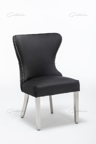 Florence Black French Plush Velvet Button Back Dining Chair With Chrome Legs-Esme Furnishings