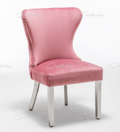 Florence Blush Pink French Plush Velvet Button Back Dining Chair With Chrome Legs-Esme Furnishings