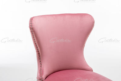 Florence Blush Pink French Plush Velvet Button Back Dining Chair With Chrome Legs-Esme Furnishings