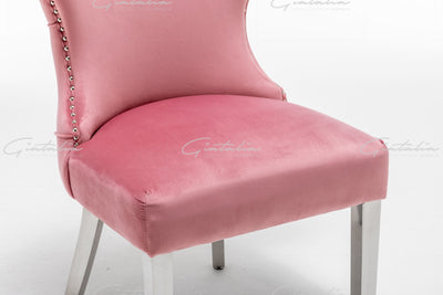 Florence Blush Pink French Plush Velvet Button Back Dining Chair With Chrome Legs-Esme Furnishings