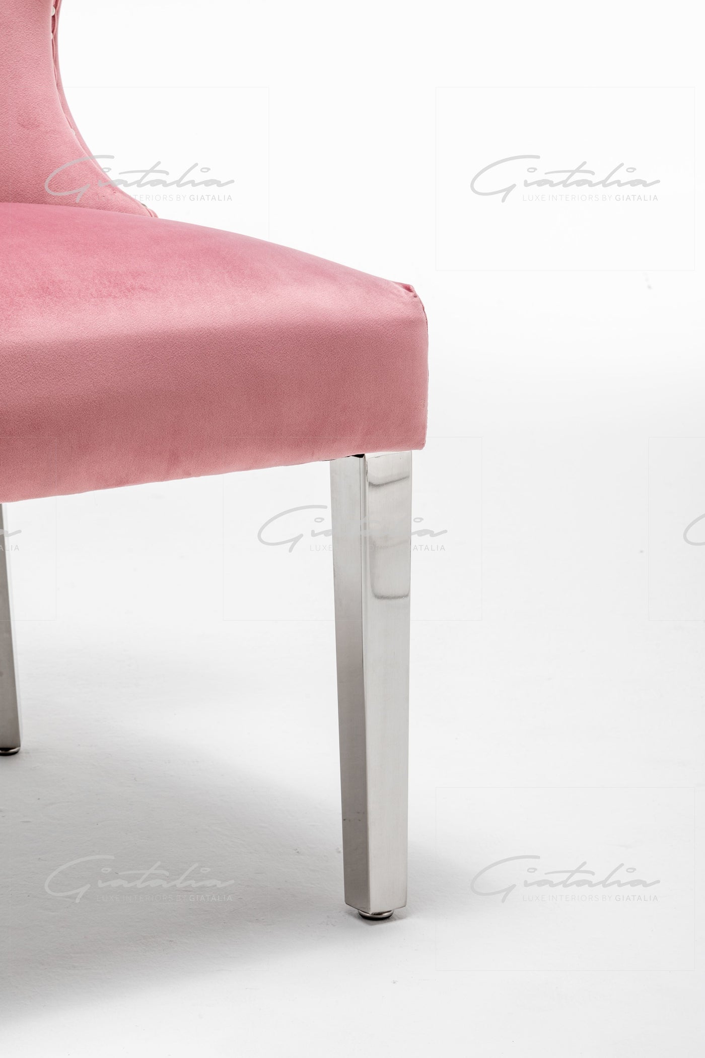 Florence Blush Pink French Plush Velvet Button Back Dining Chair With Chrome Legs-Esme Furnishings