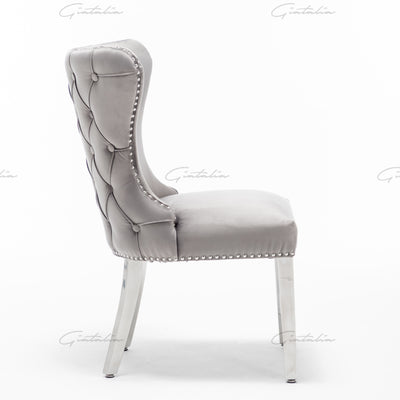 Florence Light Grey French Velvet Button Back Dining Chair With Chrome Legs-Esme Furnishings