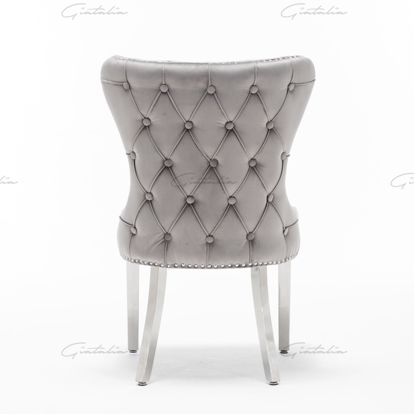Florence Light Grey French Velvet Button Back Dining Chair With Chrome Legs-Esme Furnishings