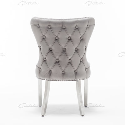 Florence Light Grey French Velvet Button Back Dining Chair With Chrome Legs-Esme Furnishings