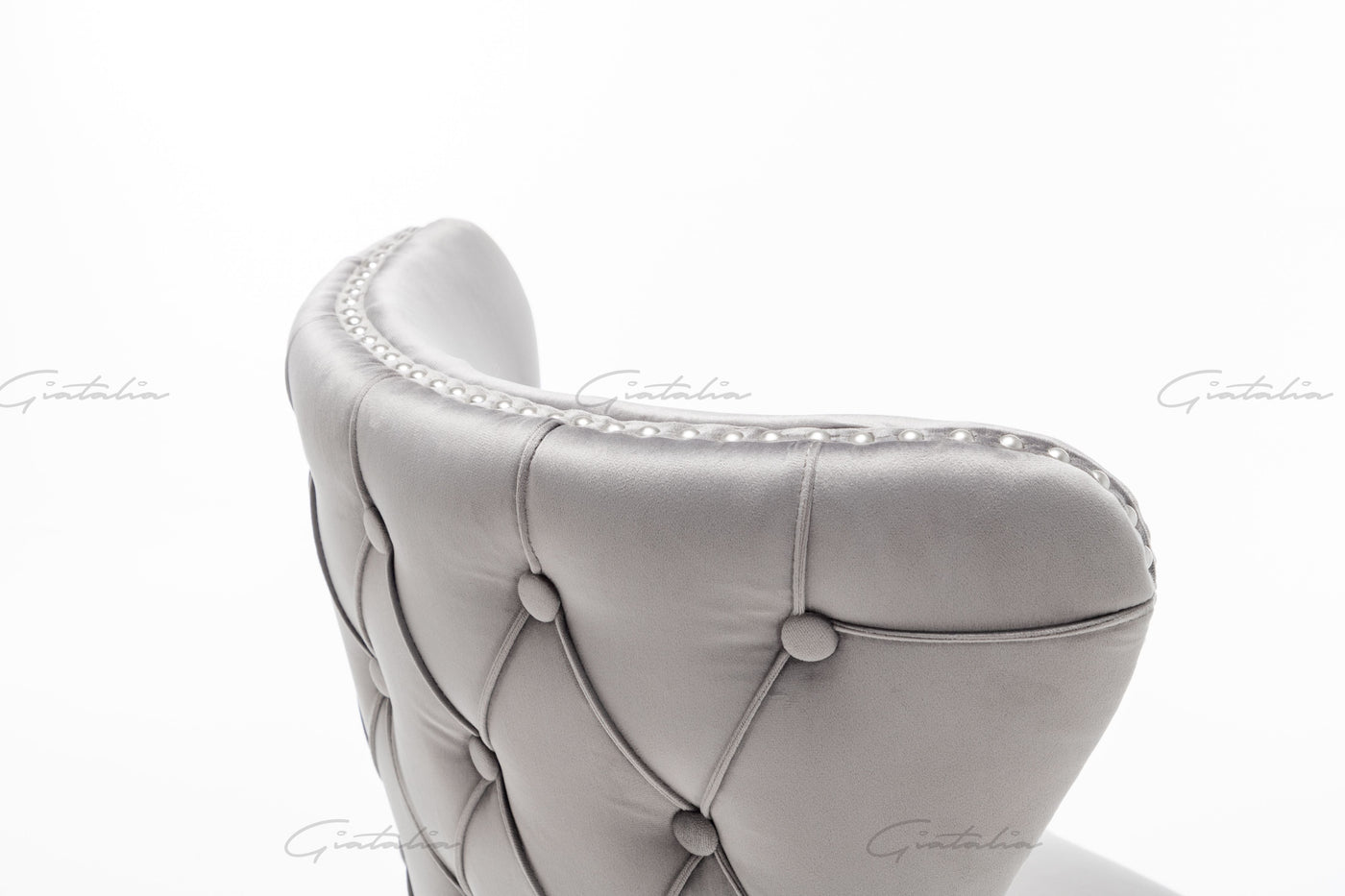 Florence Light Grey French Velvet Button Back Dining Chair With Chrome Legs-Esme Furnishings