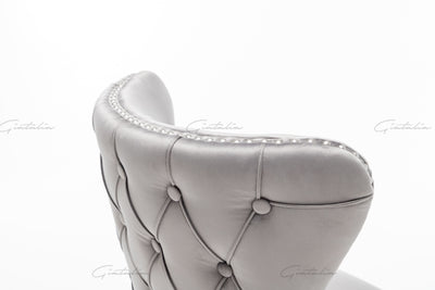 Florence Light Grey French Velvet Button Back Dining Chair With Chrome Legs-Esme Furnishings