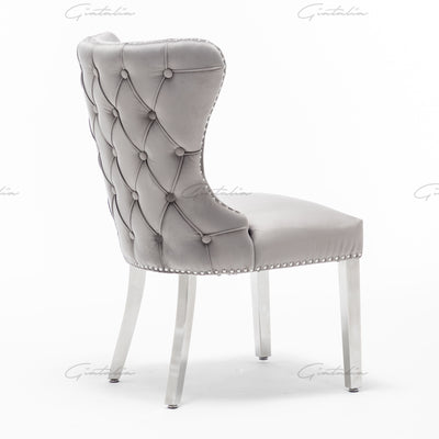 Florence Light Grey French Velvet Button Back Dining Chair With Chrome Legs-Esme Furnishings
