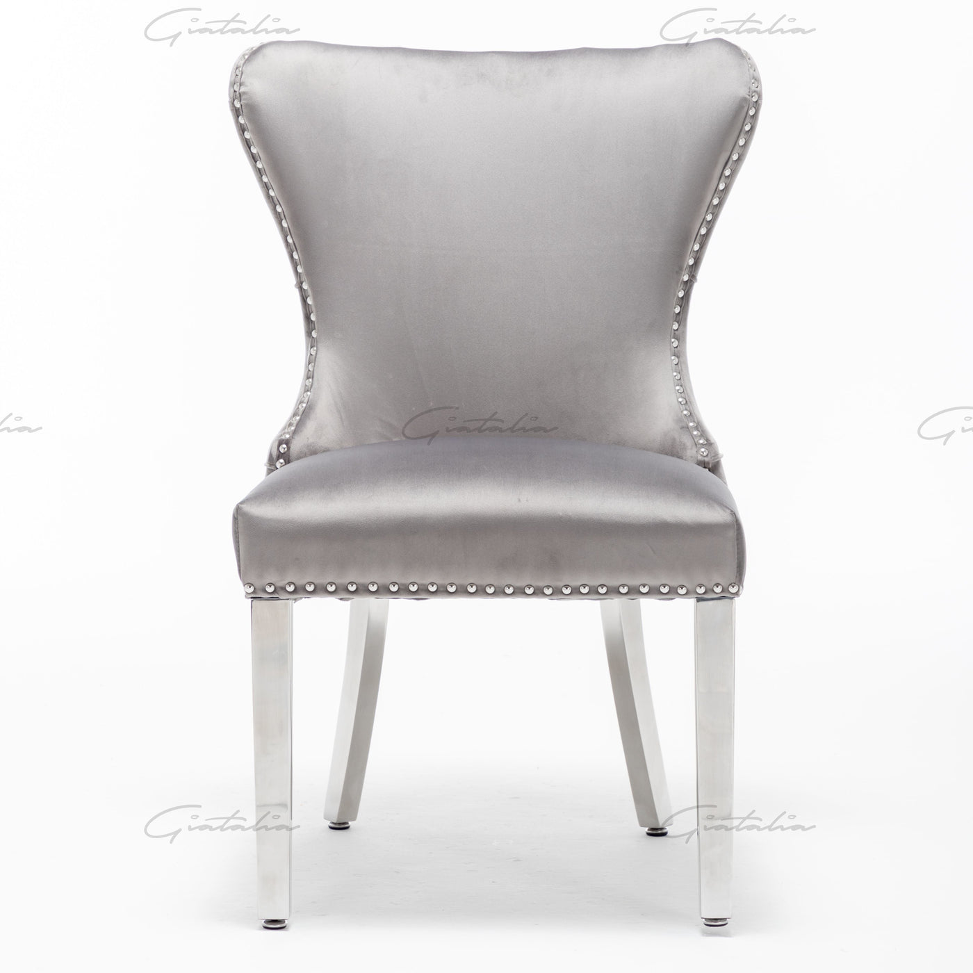 Florence Light Grey French Velvet Button Back Dining Chair With Chrome Legs-Esme Furnishings