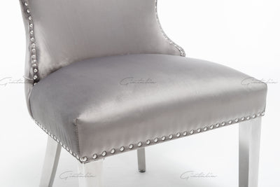 Florence Light Grey French Velvet Button Back Dining Chair With Chrome Legs-Esme Furnishings
