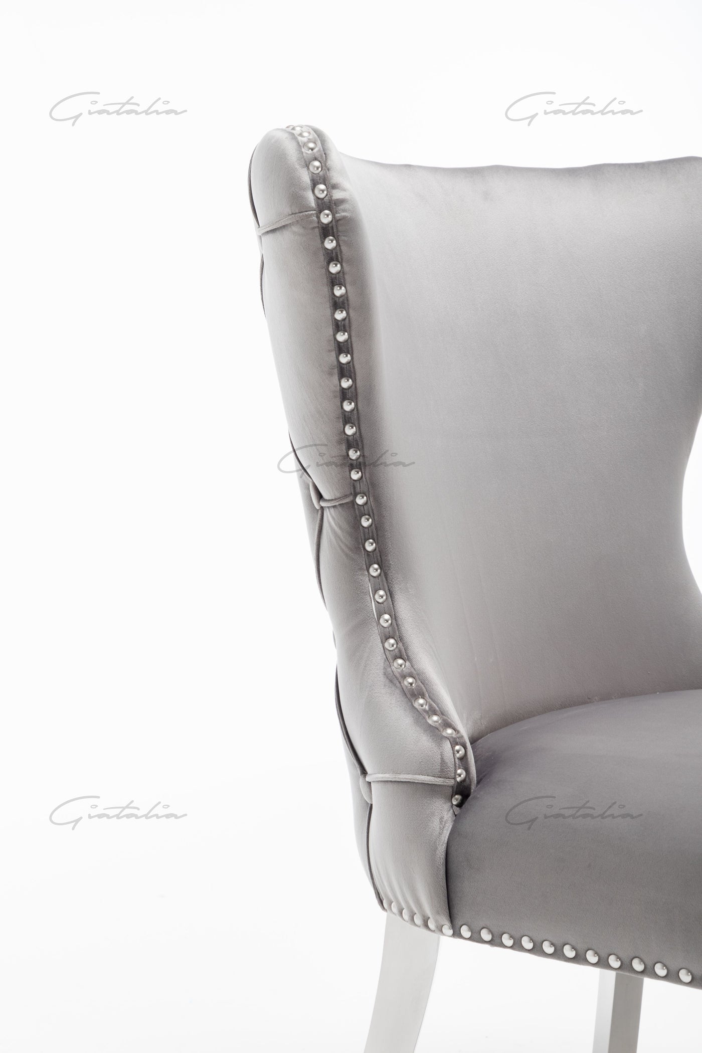 Florence Light Grey French Velvet Button Back Dining Chair With Chrome Legs-Esme Furnishings