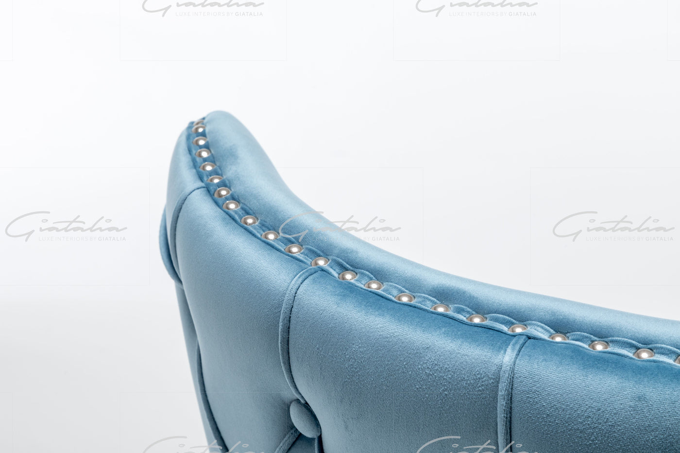 Florence Powder Blue French Velvet Button Back Dining Chair With Chrome Legs-Esme Furnishings