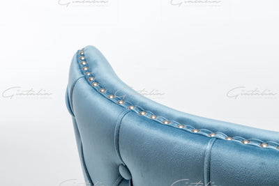 Florence Powder Blue French Velvet Button Back Dining Chair With Chrome Legs-Esme Furnishings