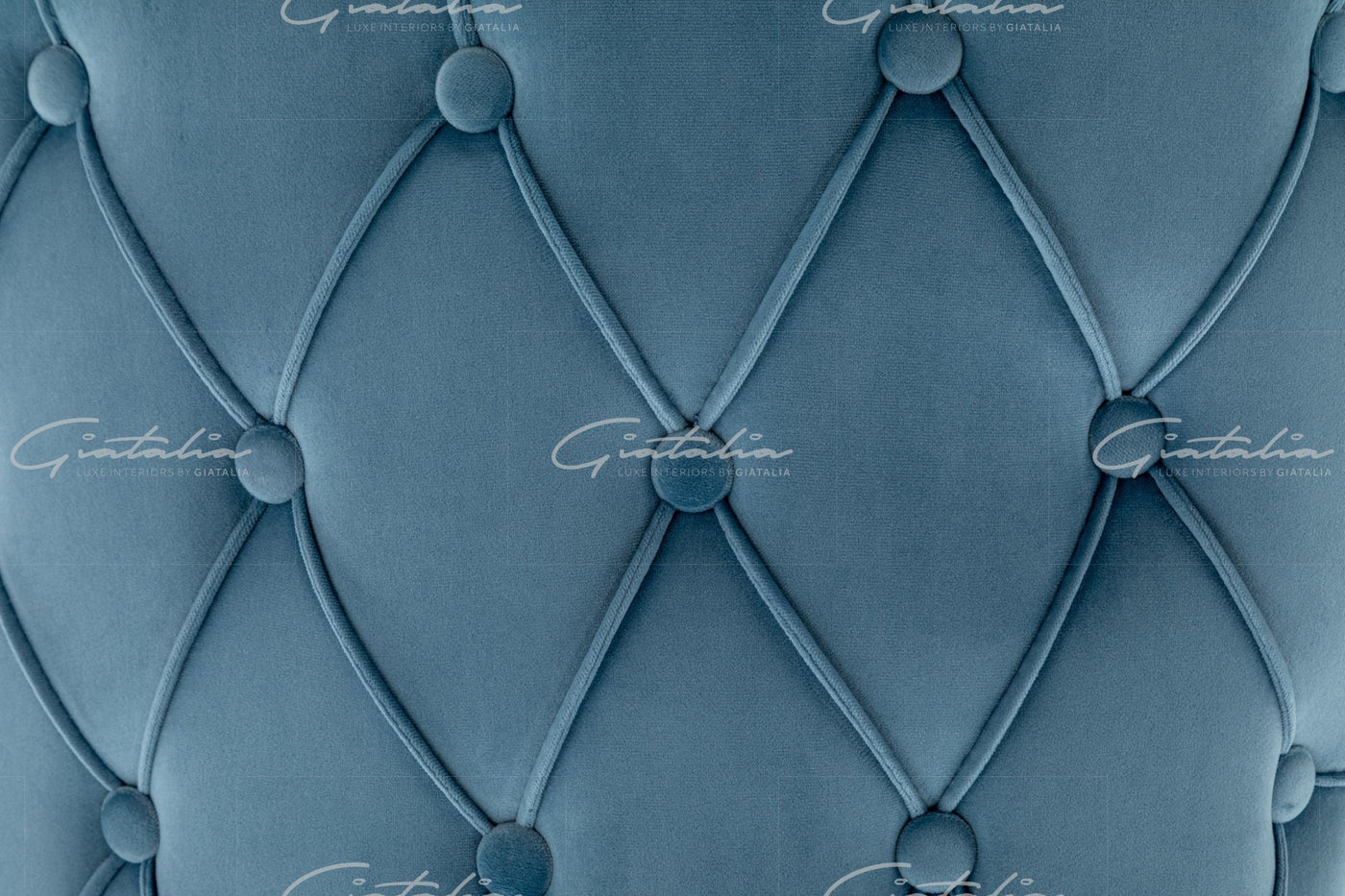Florence Powder Blue French Velvet Button Back Dining Chair With Chrome Legs-Esme Furnishings