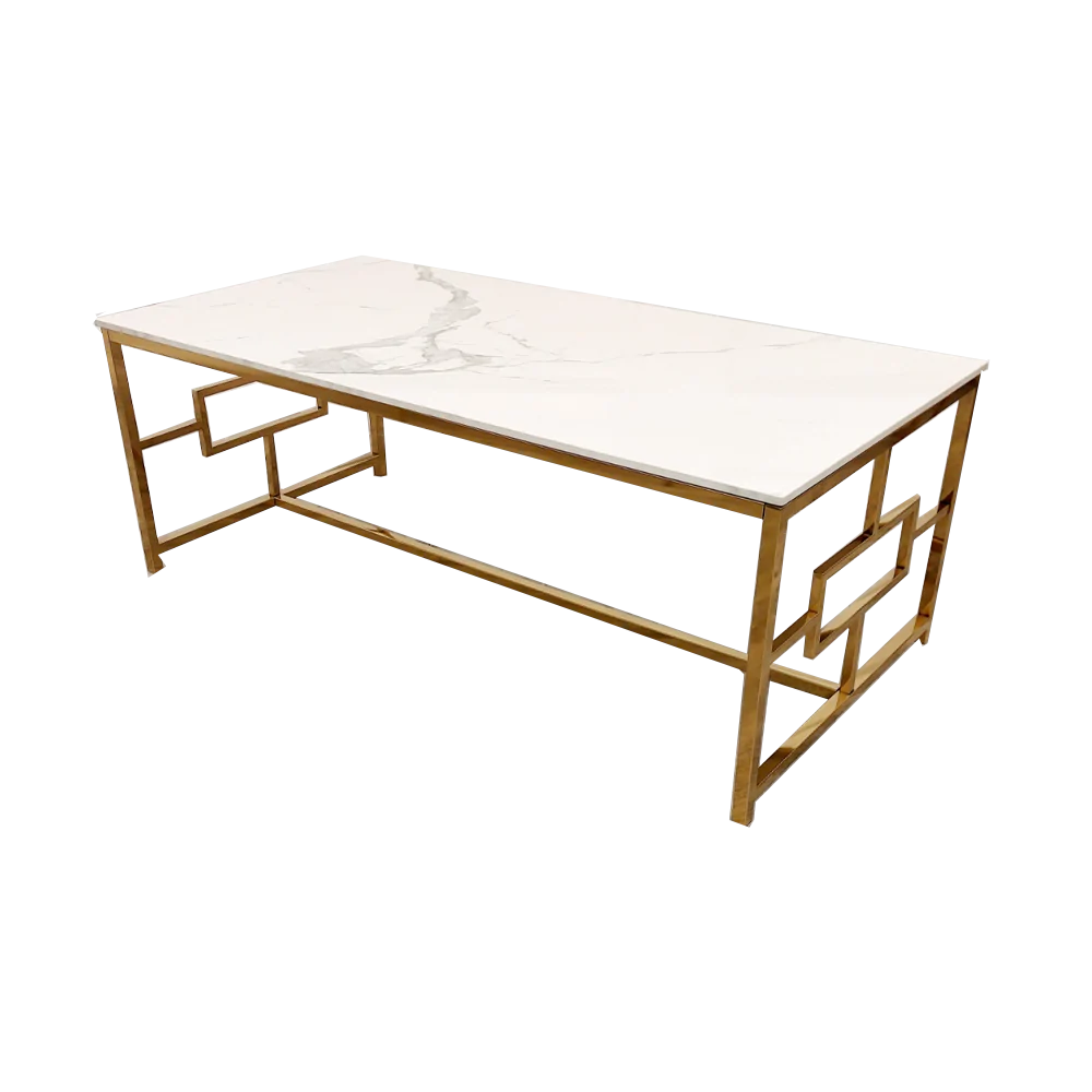 Geo Gold Coffee Table with Polar White Sintered Top-Esme Furnishings