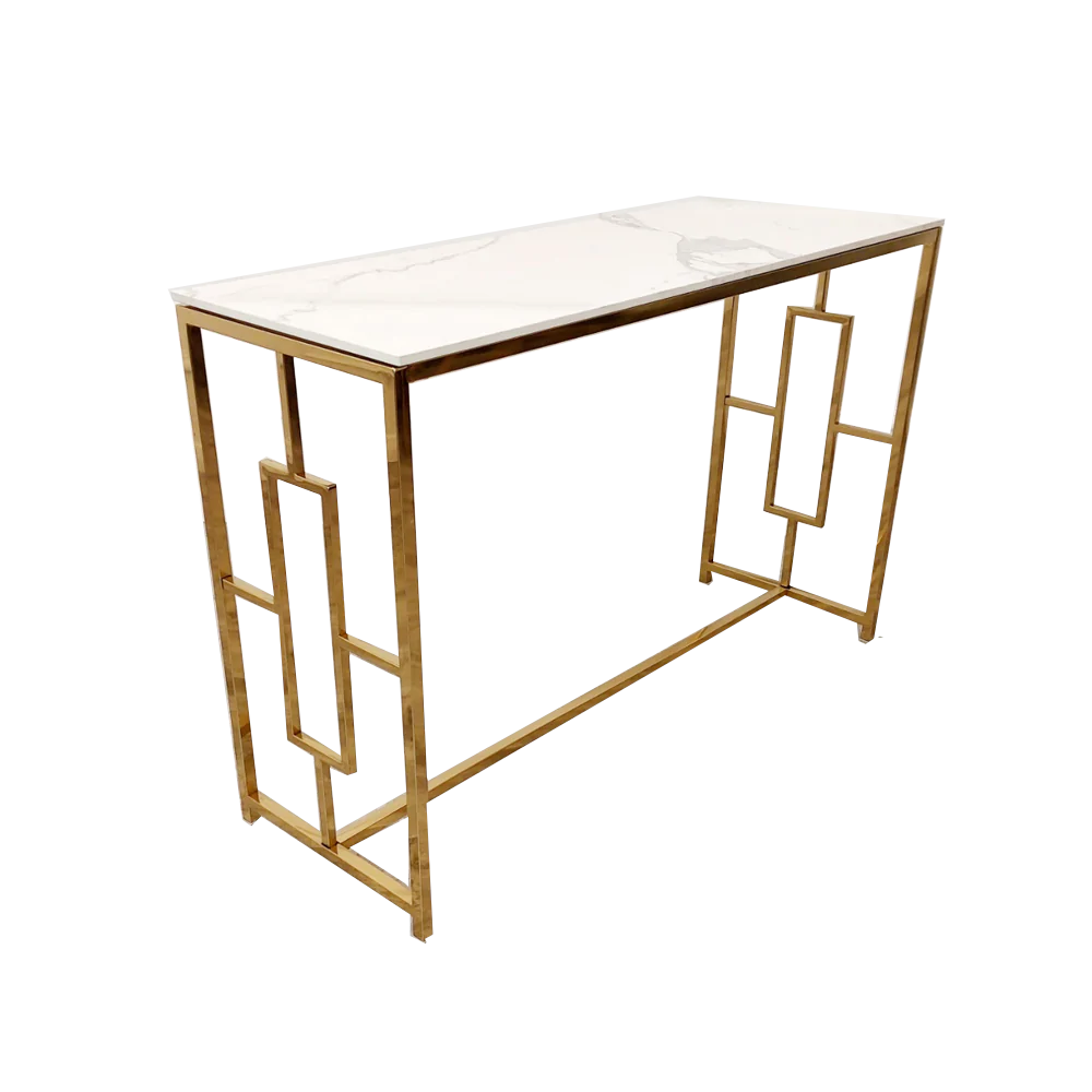 Geo Gold Console Table with Polar White Sintered Top-Esme Furnishings