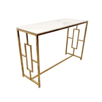 Geo Gold Console Table with Polar White Sintered Top-Esme Furnishings
