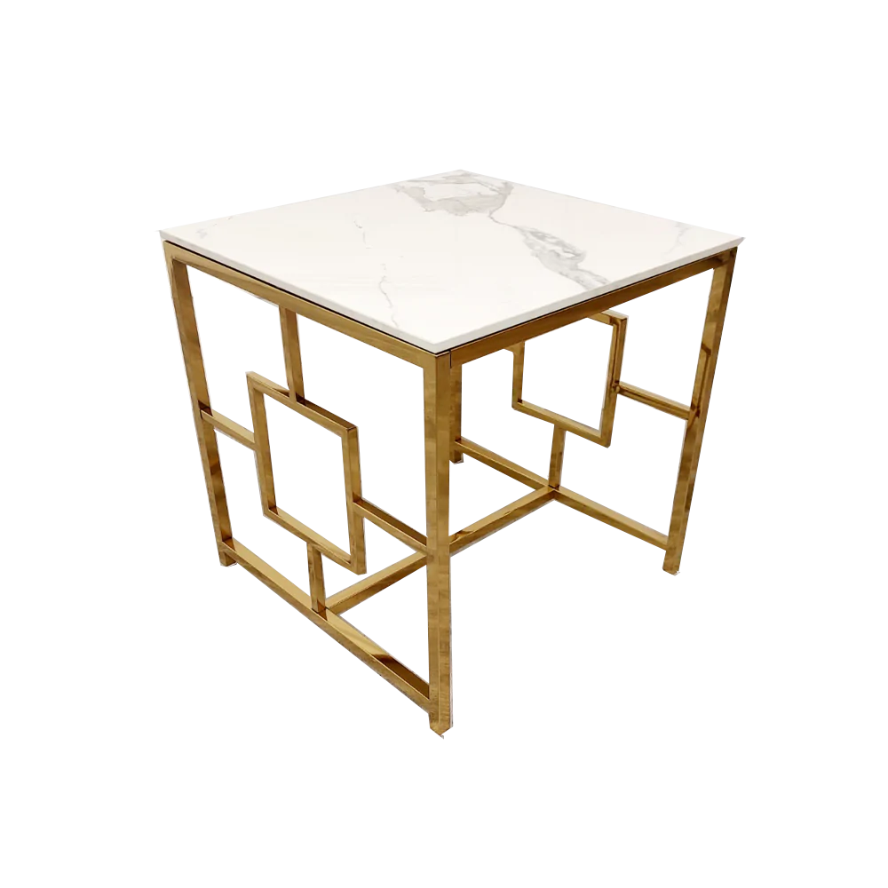 Geo Gold Lamp Side Table with Polar White Sintered Top-Esme Furnishings