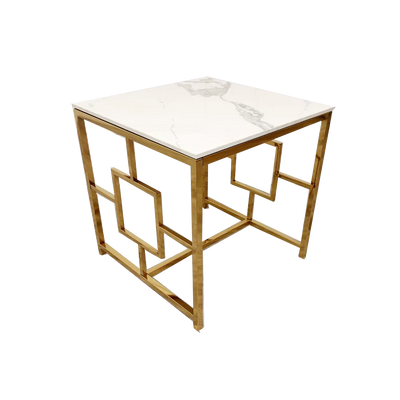 Geo Gold Lamp Side Table with Polar White Sintered Top-Esme Furnishings