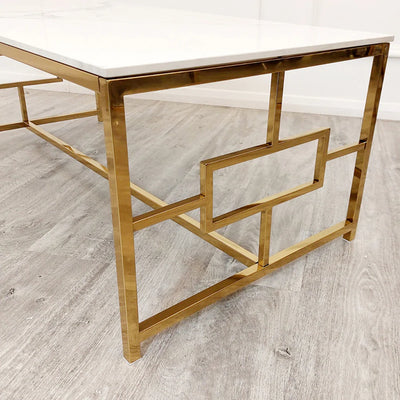 Geo Gold Coffee Table with Polar White Sintered Top-Esme Furnishings