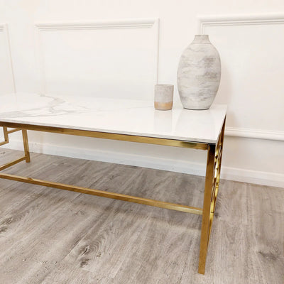 Geo Gold Coffee Table with Polar White Sintered Top-Esme Furnishings