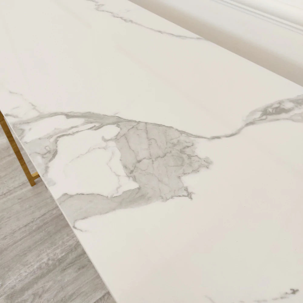 Geo Gold Console Table with Polar White Sintered Top-Esme Furnishings