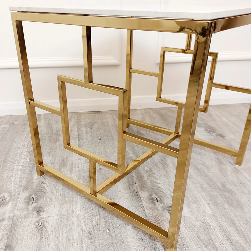 Geo Gold Lamp Side Table with Polar White Sintered Top-Esme Furnishings