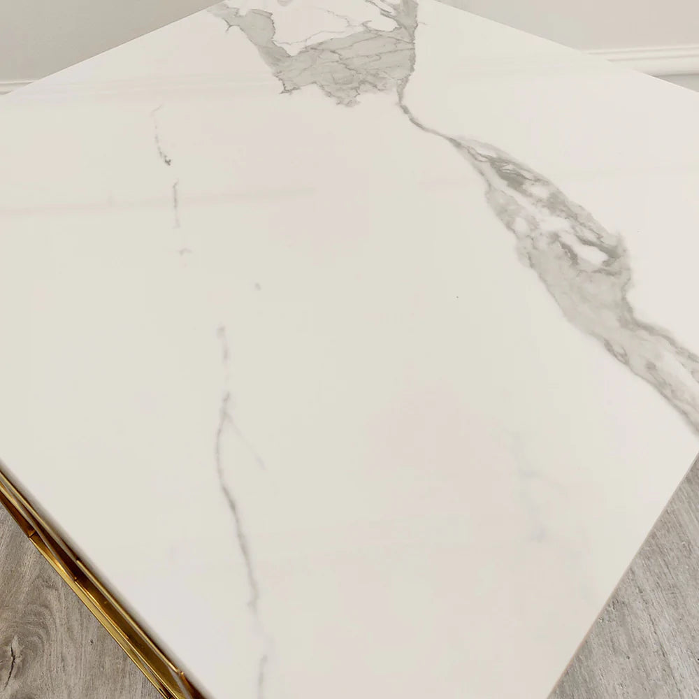 Geo Gold Lamp Side Table with Polar White Sintered Top-Esme Furnishings