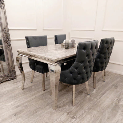 Kensington Dark Grey Button Back Plush Velvet Dining Chair Chrome Legs
