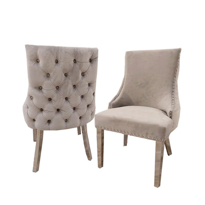Louis Grey Marble Dining Table + Kensington Button Back Velvet Dining Chairs