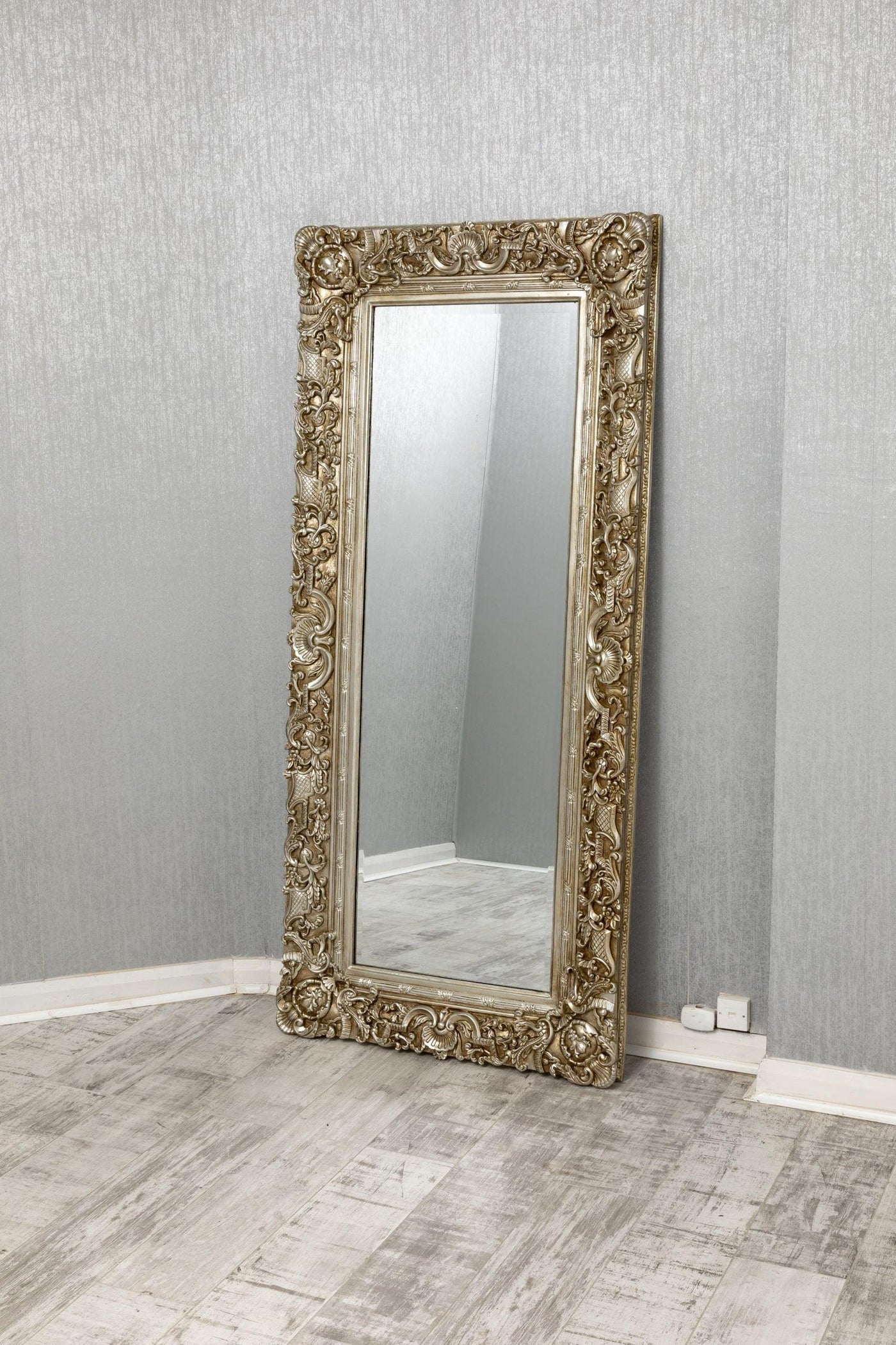 Rectangular Silver Louis Floor Wall Mirror-Esme Furnishings