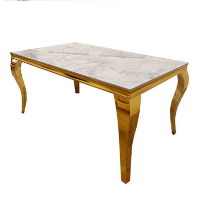 Louis Gold Ceramic Sintered Stone & Chrome Dining Table 3 Colours-Esme Furnishings