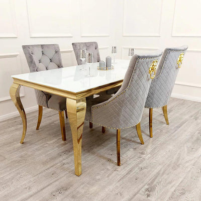 Louis 160cm Glass & GOLD Dining Table - 3 Colours-Esme Furnishings
