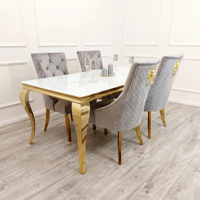 Louis 160cm Glass & GOLD Dining Table - 3 Colours-Esme Furnishings