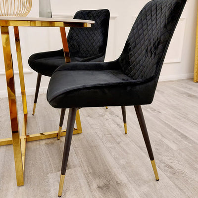 Orion Gold 180cm Dining Table with Polar White Ceramic Marble Top + Luna Plush Velvet Dining Chairs