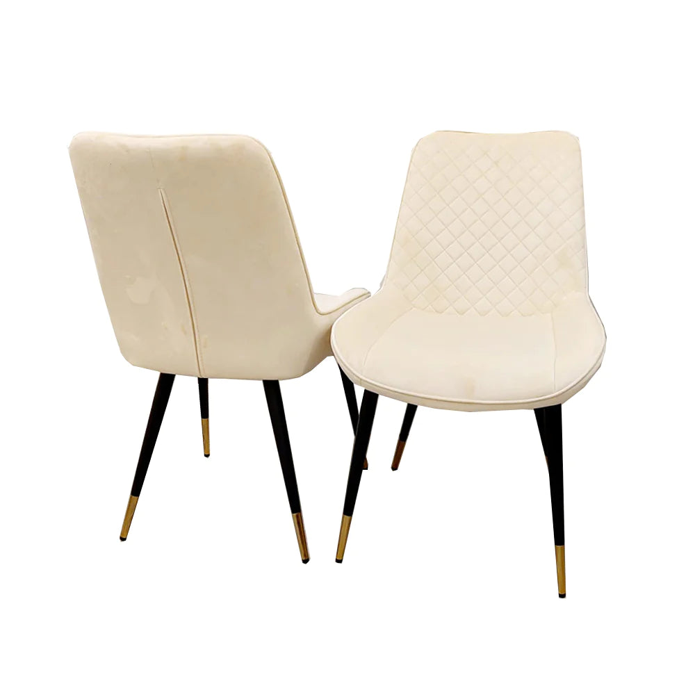Orion Gold 180cm Dining Table with Polar White Ceramic Marble Top + Luna Plush Velvet Dining Chairs