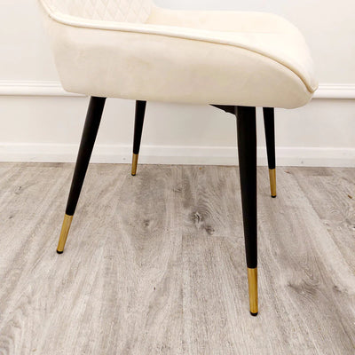 Orion Gold 180cm Dining Table with Polar White Ceramic Marble Top + Luna Plush Velvet Dining Chairs